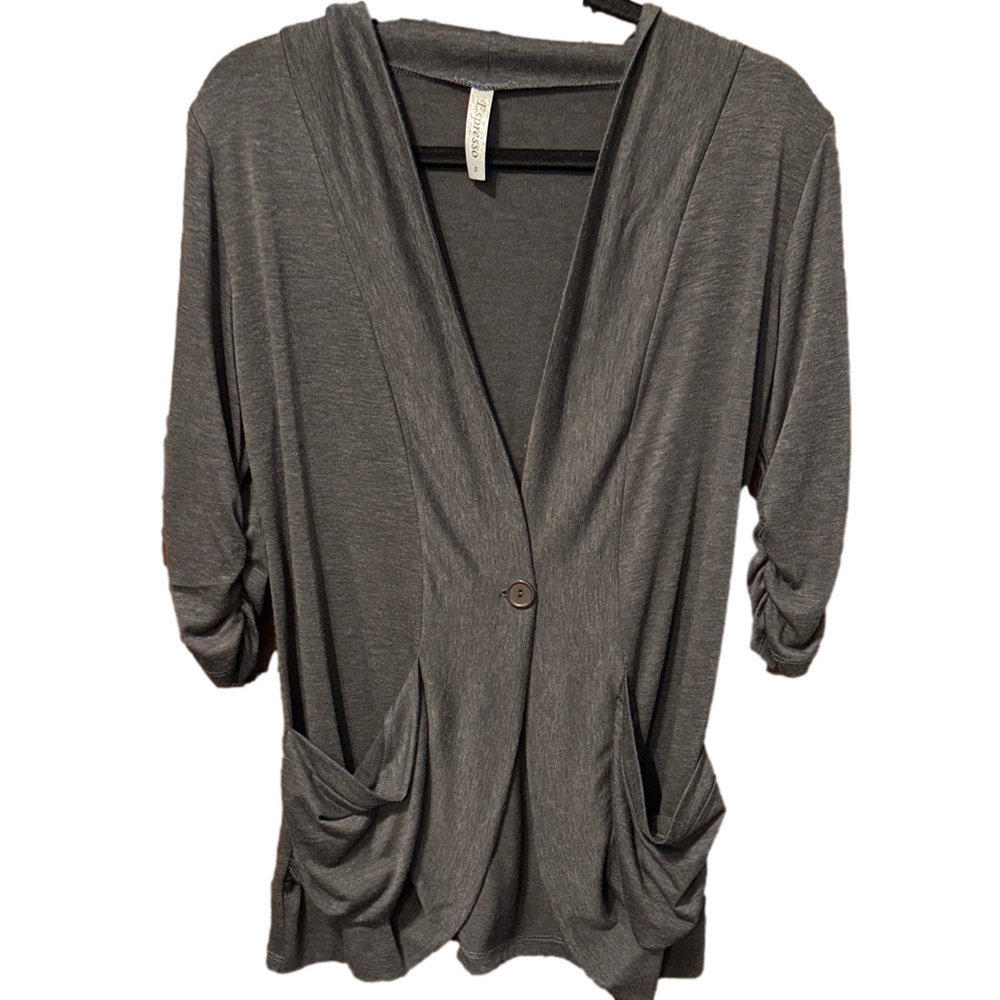 Espresso Gray One Button Cardigan